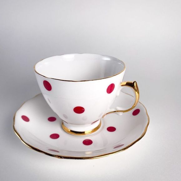 Vintage Red Polka Dot Royal Vale Teacup - Picture 2 of 8